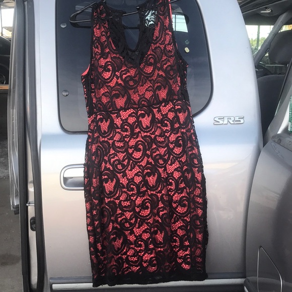 Dress w melon n black lace size lg - Picture 2 of 5